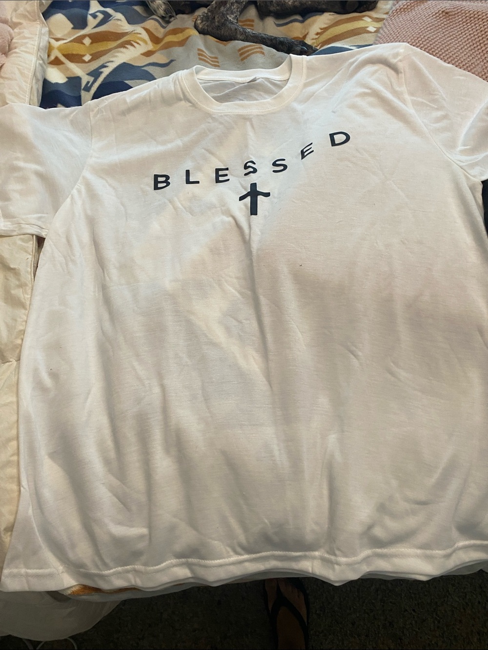 White "Blessed" Short Sleeve Graphic Tee with Cross